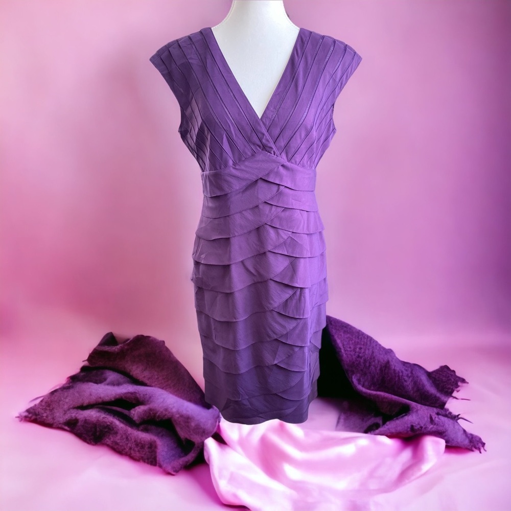 Adrianna Papell Purple Layer Midi Ethereal Balletcore Fairycore